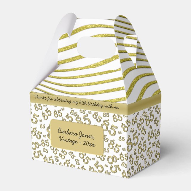 85th Party Gold/White Random Number Pattern Favor Boxes (Front Side)