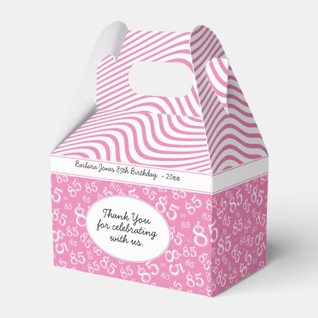 85th Party Pink/White Random Number Pattern Favor Boxes (Front Side)