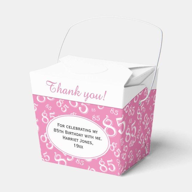 85th Party Pink/White Random Number Pattern Favor Boxes (Front Side)
