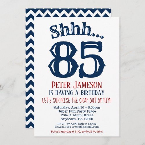 85th Surprise Birthday Invitation Mens Navy Blue