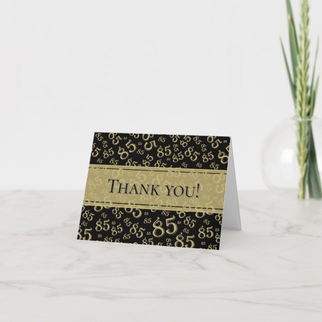 85th "Thank you!" Black/Gold Number Pattern Thank You Card (Front)