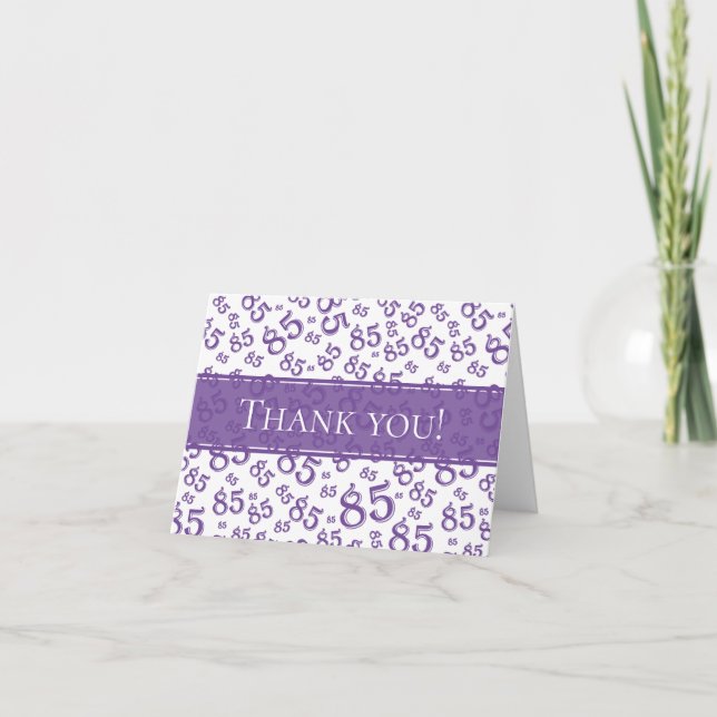 85th "Thank you!" Purple/White Number Pattern Thank You Card (Front)