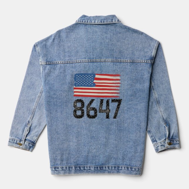 8647 Anti-Trump American Flag Political Statement Denim Jacket (Back)