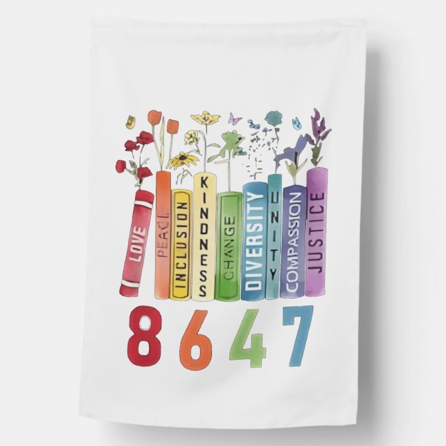 8647 Subtle Anti Trump Anti MAGA 86 47 Floral LGBT House Flag (Front)