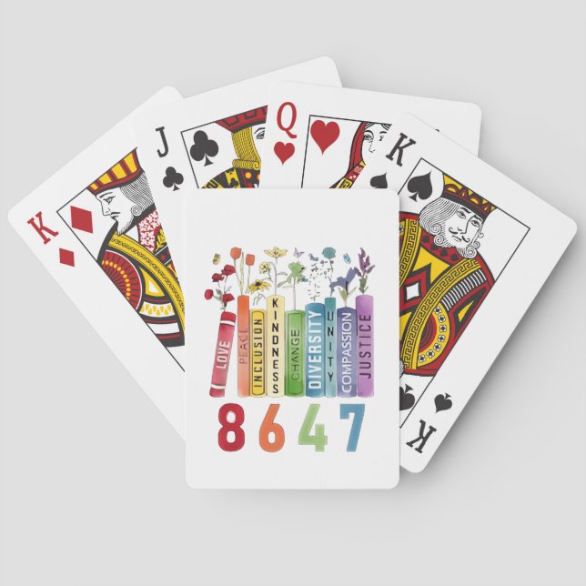 8647 Subtle Anti Trump Anti MAGA 86 47 Floral LGBT Poker Cards (Back)