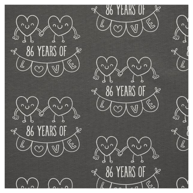 86th Anniversary Gift Chalk Hearts Fabric (Swatch)