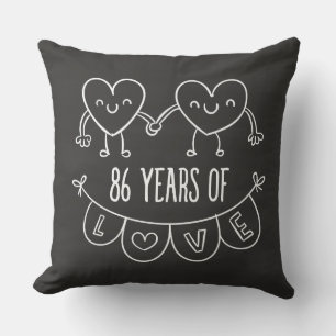 86th Anniversary Gift Chalk Hearts Throw Pillow
