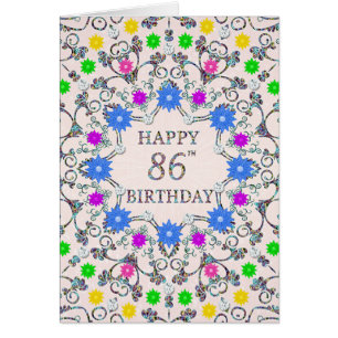 86th Birthday Abstract Flowers Cards