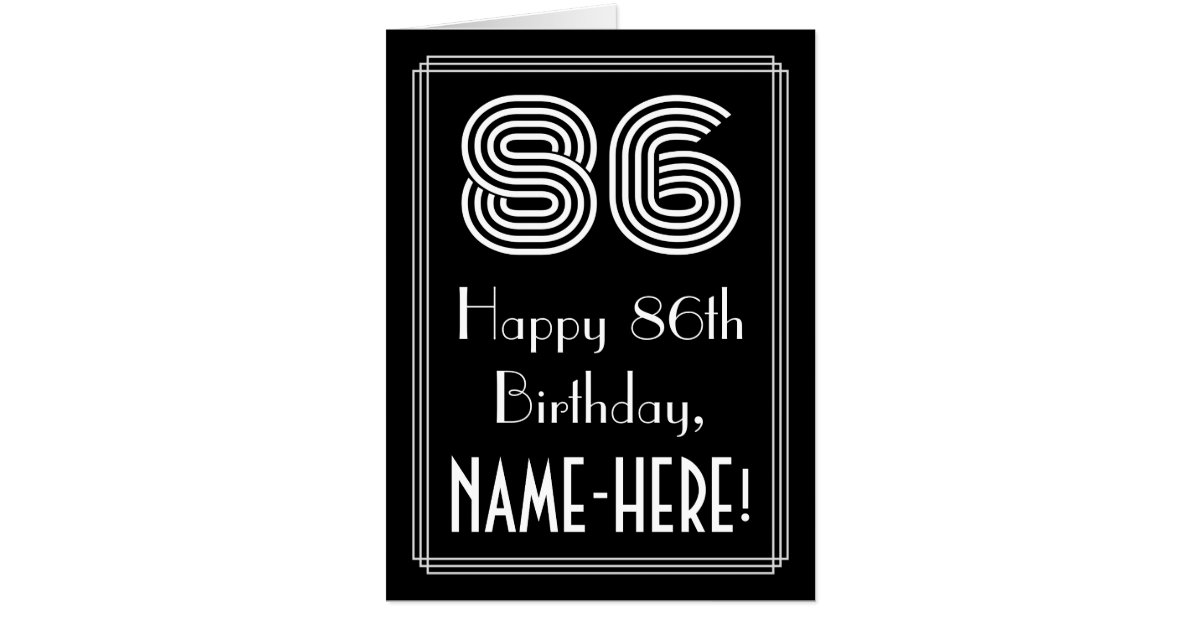 86th Birthday — Art Deco Inspired Look “86” + Name Card | Zazzle