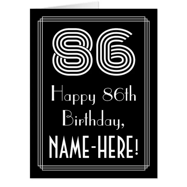 86th Birthday — Art Deco Inspired Look “86” + Name Card | Zazzle