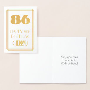 86th Birthday: Art Deco Inspired Look "86" & Name Foil Card