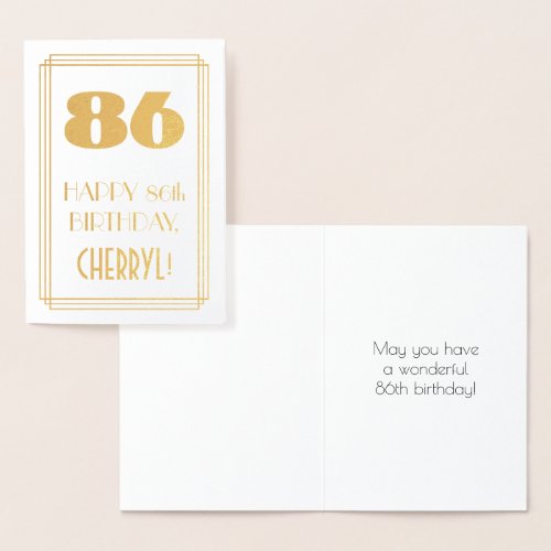 86th Birthday Art Deco Inspired Look 86  Name Foil Card