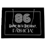 [ Thumbnail: 86th Birthday — Art Deco Inspired Look "86" & Name Gift Bag ]