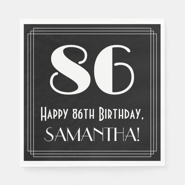 86th Birthday ~ Art Deco Inspired Look "86", Name Napkins (Front)