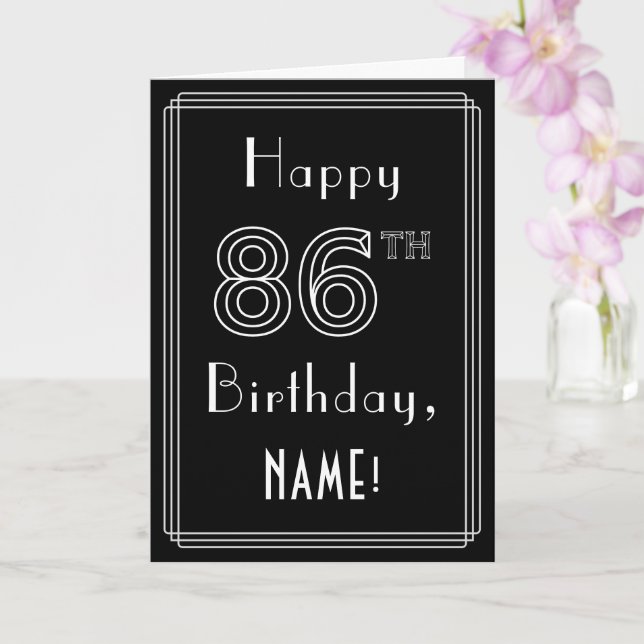 86th Birthday: Art Deco Style # 86 & Custom Name Card (Orchid)