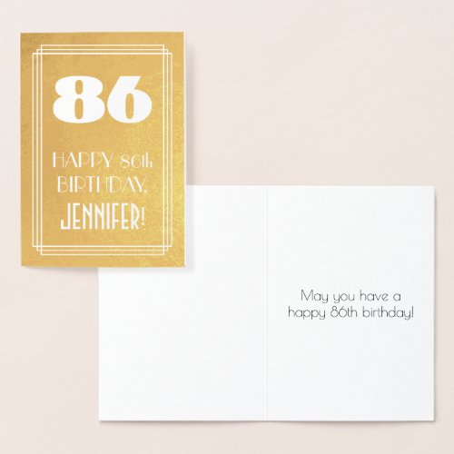 86th Birthday  Art Deco Style 86  Custom Name Foil Card