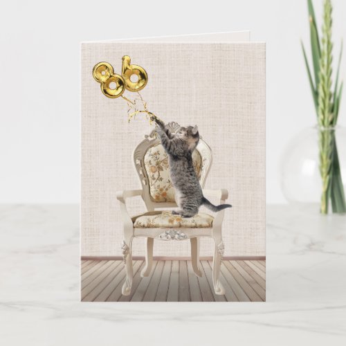 86th Birthday Balloons and Tabby Cat Card
