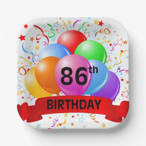 86th Birthday Balloons Banner Paper Plates