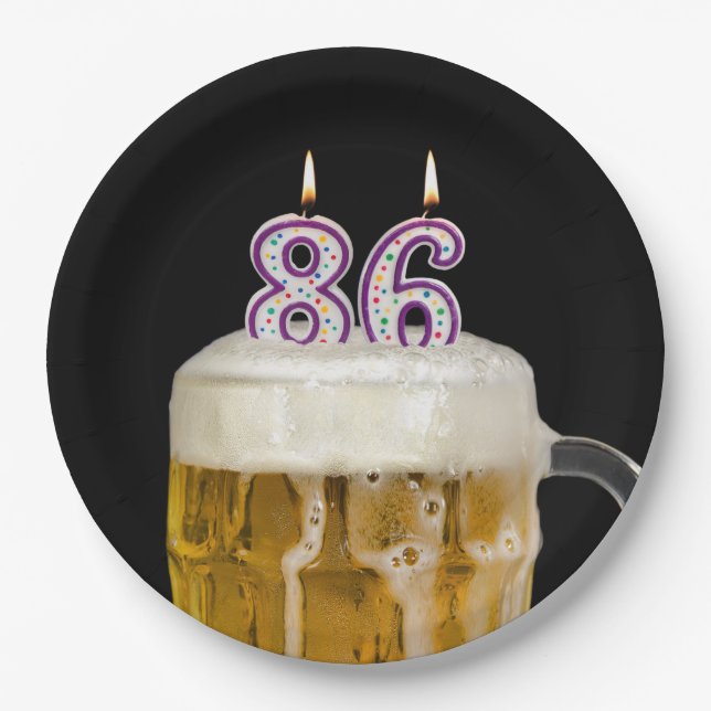 86th Birthday Beer on black Paper Plate (Front)