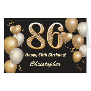 86th Birthday Black and Gold Balloons Extra Large Card