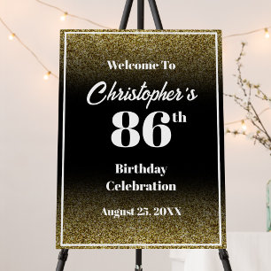 86th Birthday Black and Gold Welcome Sign