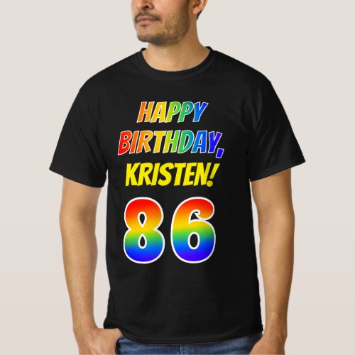 86th Birthday  Bold Fun Rainbow 86 Custom Name T_Shirt