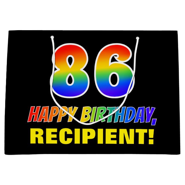 86th Birthday: Bold, Fun, Simple, Rainbow 86 Large Gift Bag (Front)