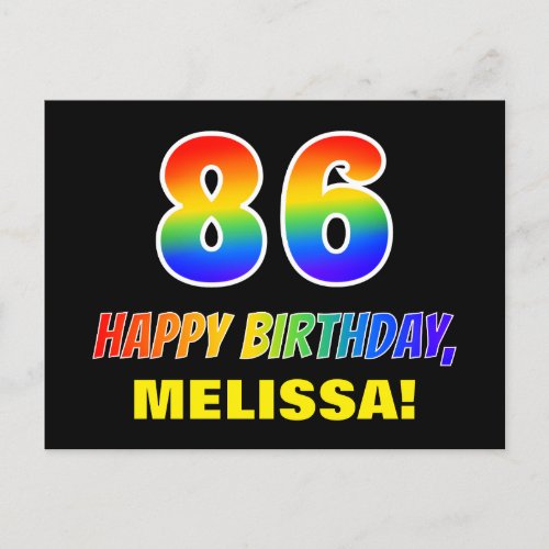 86th Birthday Bold Fun Simple Rainbow 86 Postcard