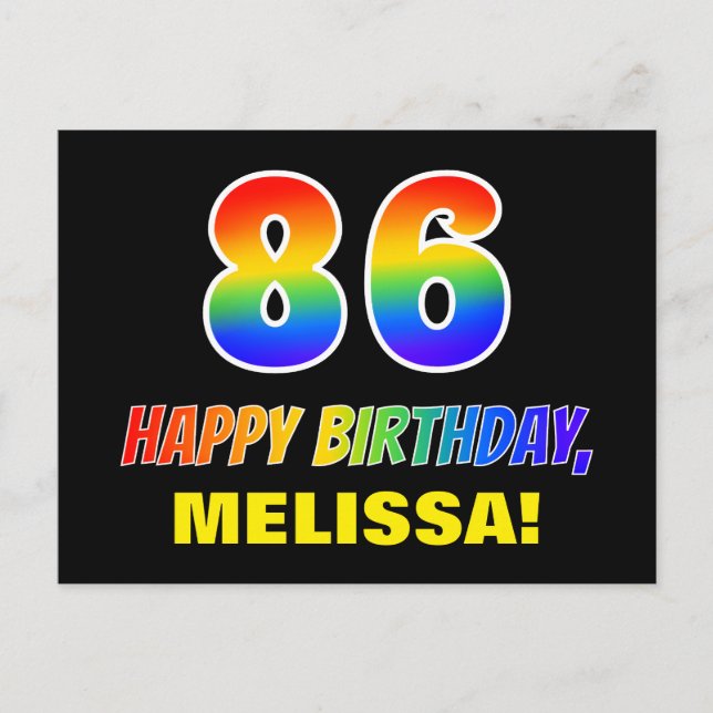 86th Birthday: Bold, Fun, Simple, Rainbow 86 Postcard (Front)