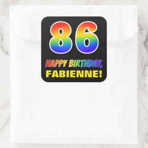 86th Birthday: Bold, Fun, Simple, Rainbow 86 Square Sticker