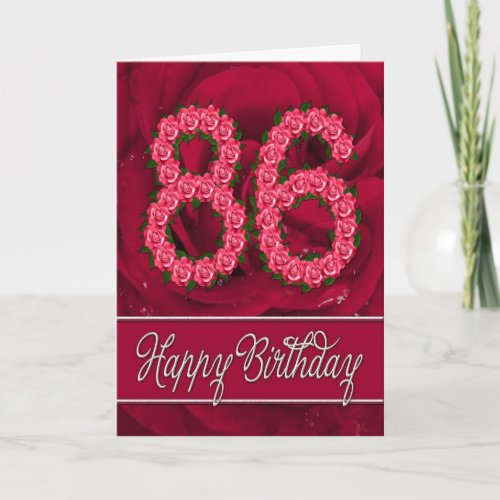 86th birthday card with roses and leaves