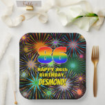 [ Thumbnail: 86th Birthday: Colorful, Fun Celebratory Fireworks Paper Plates ]