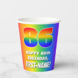 [ Thumbnail: 86th Birthday: Colorful, Fun Rainbow Pattern # 86 Paper Cups ]