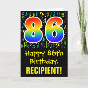 86th Birthday: Colorful Music Symbols + Rainbow 86 Card
