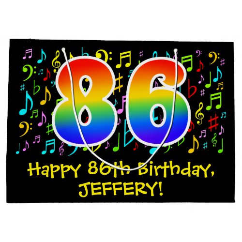 86th Birthday _ Colorful Music Symbols Rainbow 86 Large Gift Bag
