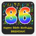 [ Thumbnail: 86th Birthday: Colorful Music Symbols, Rainbow 86 Sticker ]