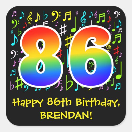 86th Birthday Colorful Music Symbols Rainbow 86 Square Sticker