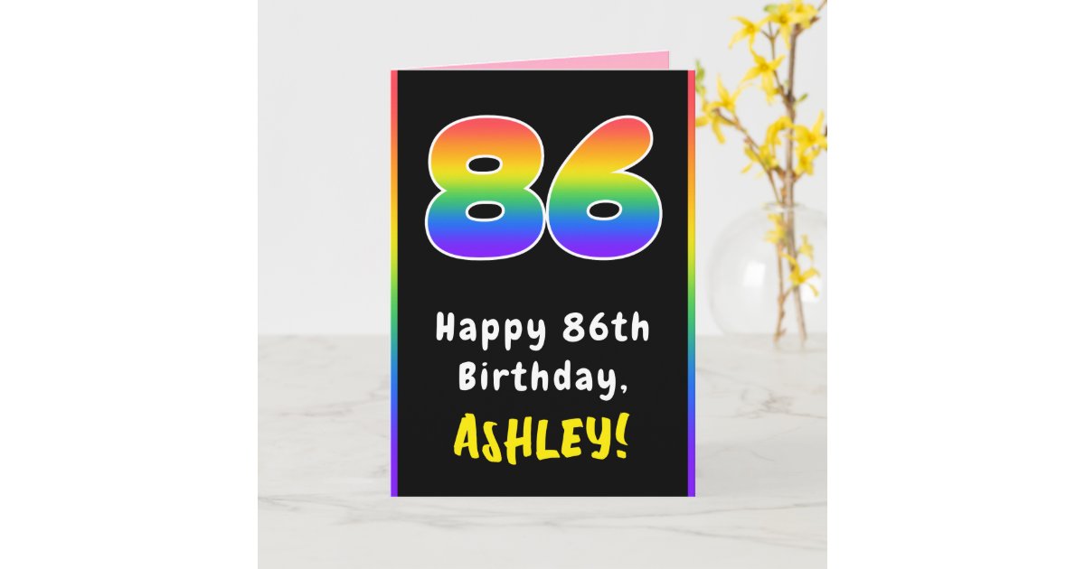 86th Birthday: Colorful Rainbow # 86, Custom Name Card | Zazzle