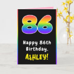 [ Thumbnail: 86th Birthday: Colorful Rainbow # 86, Custom Name Card ]