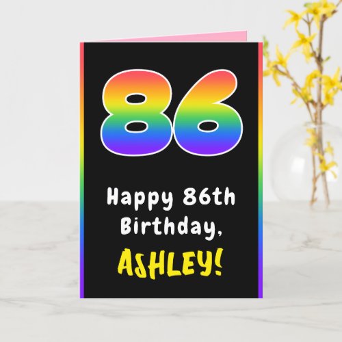 86th Birthday Colorful Rainbow  86 Custom Name Card