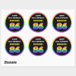 [ Thumbnail: 86th Birthday: Colorful Rainbow # 86, Custom Name Round Sticker ]
