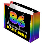 [ Thumbnail: 86th Birthday: Colorful Rainbow # 86, Custom Name Gift Bag ]