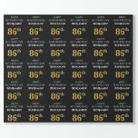 [ Thumbnail: 86th Birthday: Elegant, Black, Faux Gold Look Wrapping Paper ]