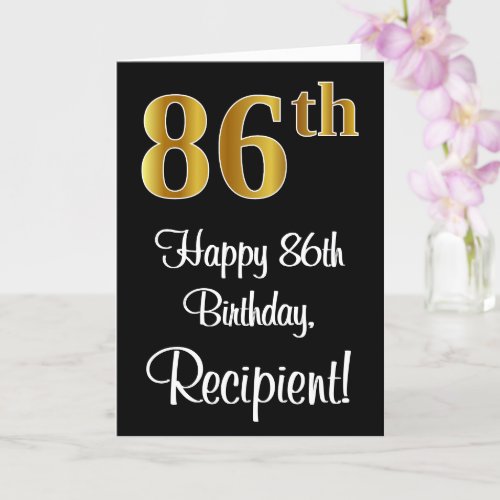 86th Birthday  Elegant Luxurious Faux Gold Look  Card