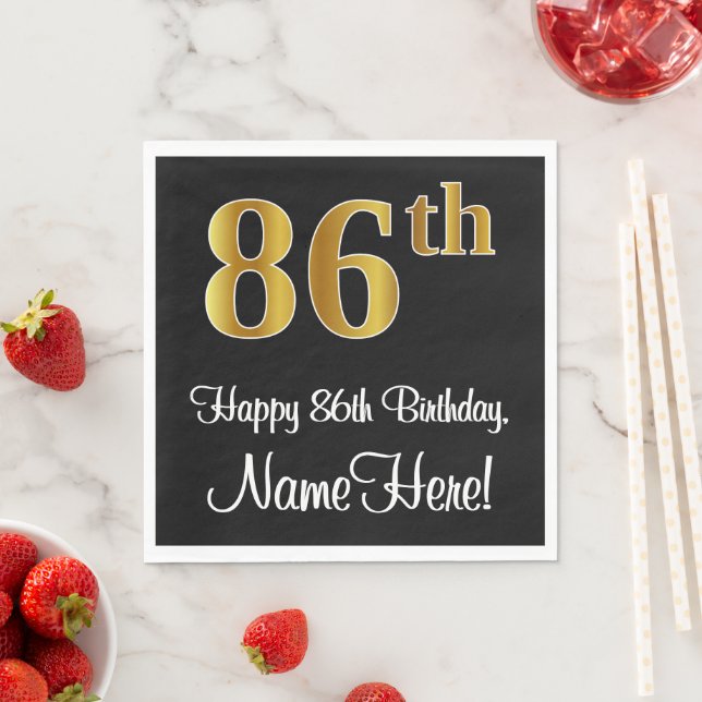 86th Birthday ~ Elegant Luxurious Faux Gold Look # Napkins (Insitu)