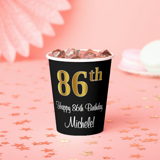 86th Birthday - Elegant Luxurious Faux Gold Look # Paper Cups (Insitu)