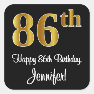 86th Birthday – Elegant Luxurious Faux Gold Look # Square Sticker