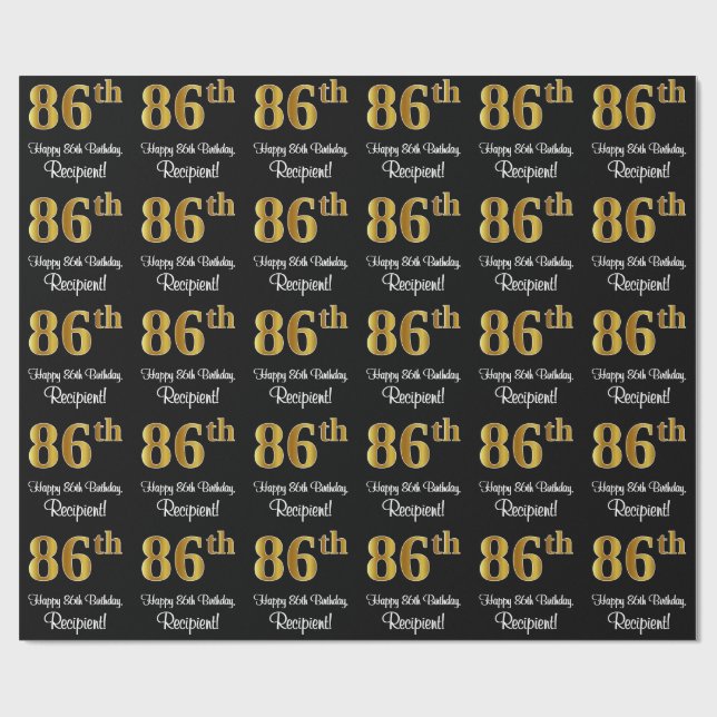 86th Birthday: Elegant Luxurious Faux Gold Look # Wrapping Paper (Flat)