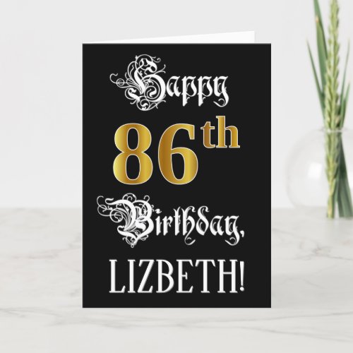 86th Birthday  Fancy Script Faux Gold Look Name Card