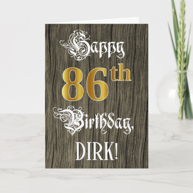 86th Birthday: Faux Gold Look + Faux Wood Pattern Card (Front)